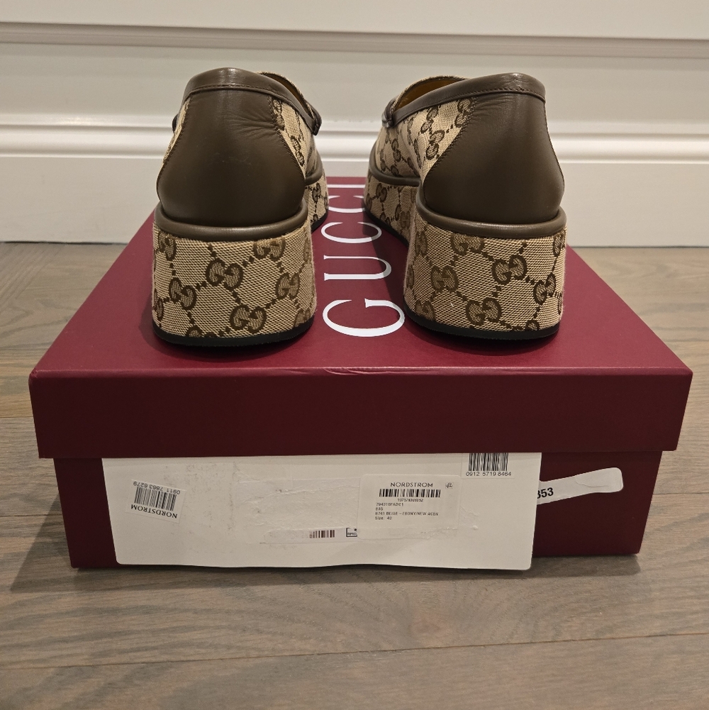$1,200 Gucci Ilde GG Supreme Canvas & Leather Flatform Loafers EU 40 US 10 BNIB - Picture 10 of 12